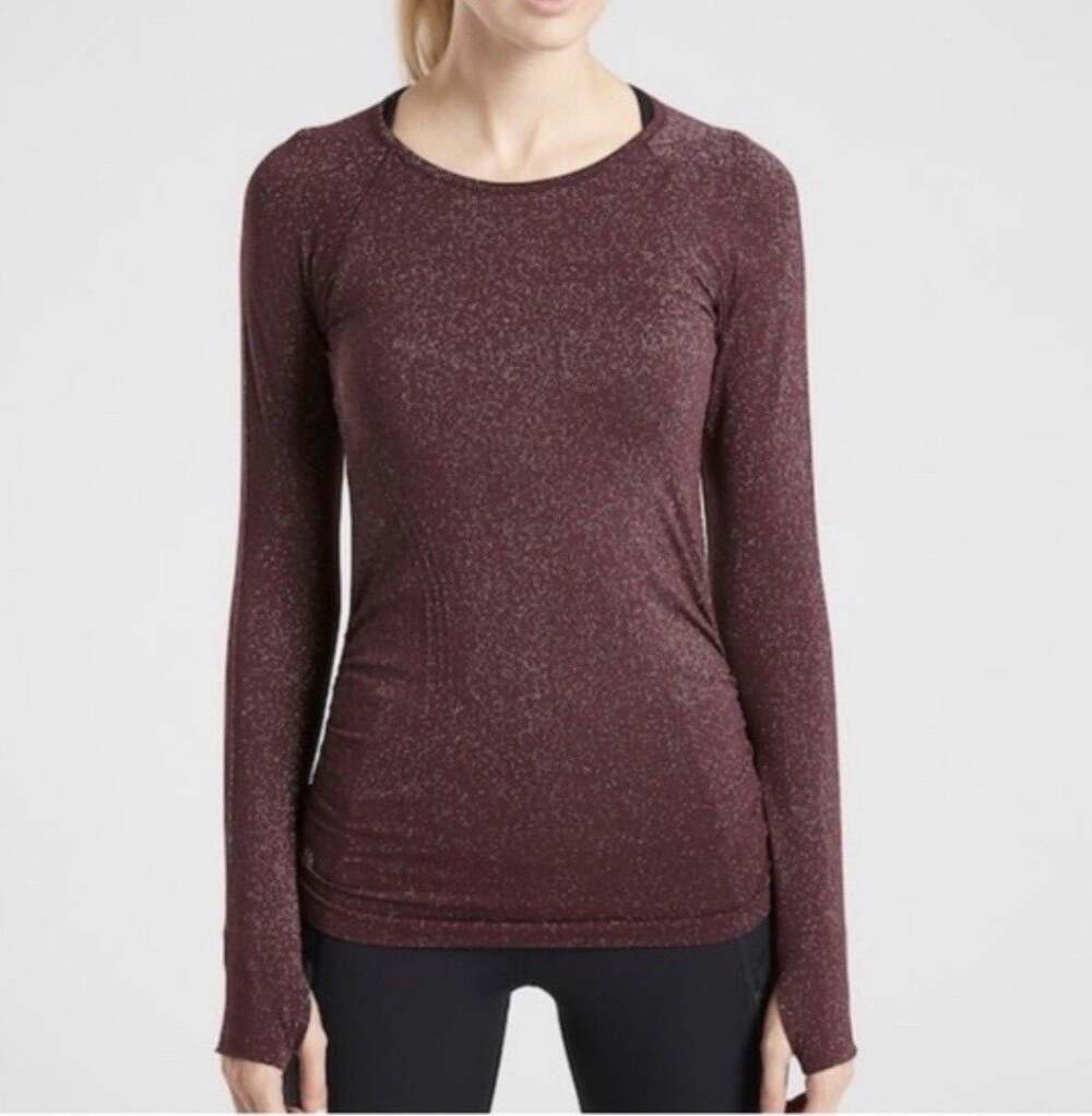 Athleta Speedlight Glow Seamless Long Sleeve Running Top Burgundy Size Large
